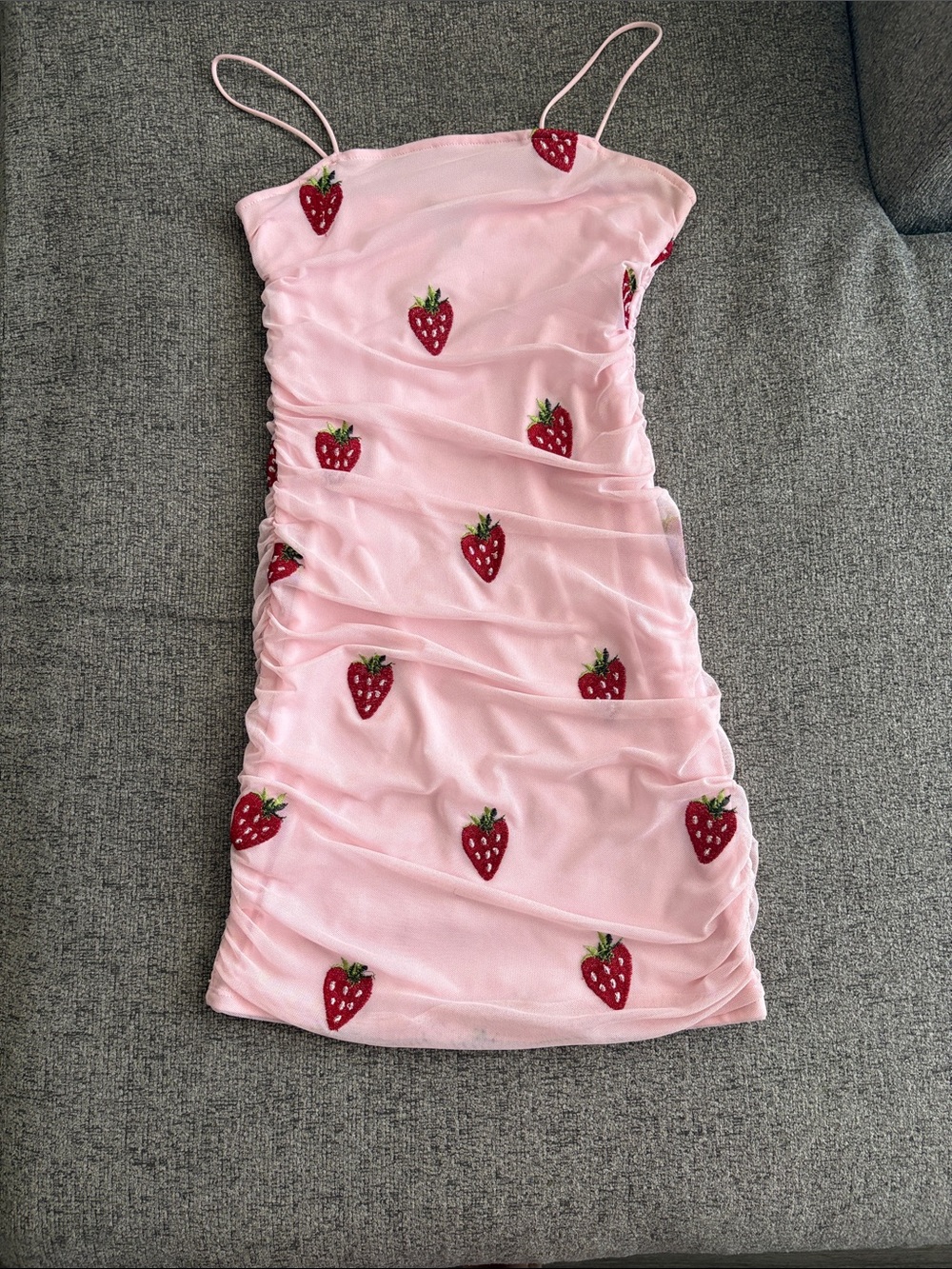 Rue21 Pink Mesh Mini Dress with Red Strawberry Embroidery